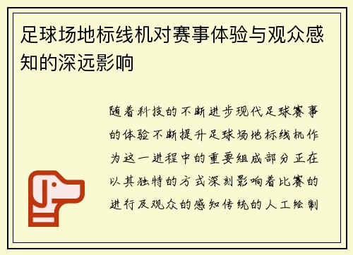 足球场地标线机对赛事体验与观众感知的深远影响